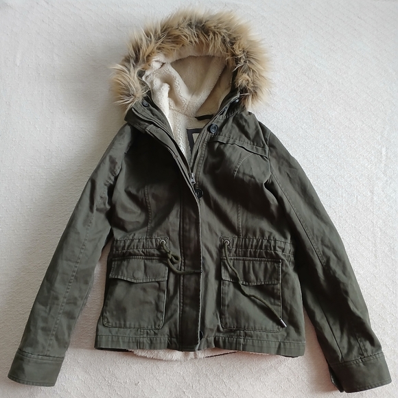 Abercrombie & Fitch Jackets & Blazers - a&f ♡ fur lined parka y2k vintage hood green cargo utility abercrombie and fitch